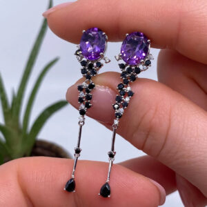 Earrings with Amethyst and Spinel natural gemstones, Silver 925, Gold plated
