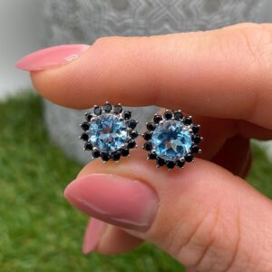 Earrings with Sky Blue Topaz and Spinel natural gemstones, Silver 925, Gold plated