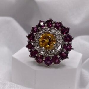 Natural Citrine and Rhodolite Garnet Ring