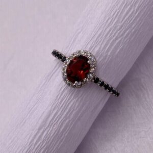 Mozambique Garnet, Black Spinel and Zirconia Ring
