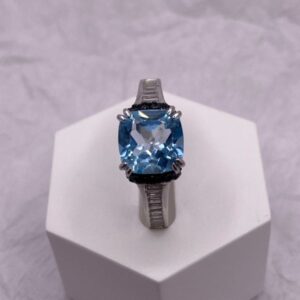 Blue Topaz and Black Spinel Ring