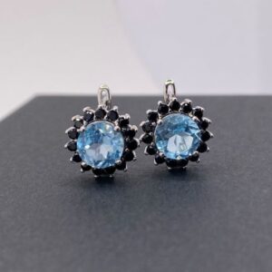 Sky Blue Topaz and Black Spinel Earrings