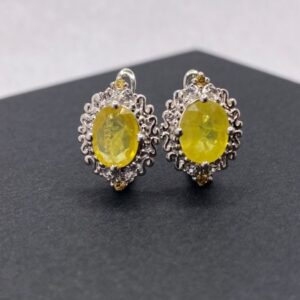 Natural Oval Yellow Sapphire and White Topaz Earrings