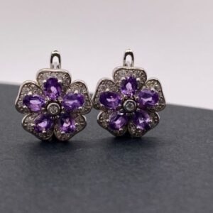 Natural Amethyst and Zirconia Earrings