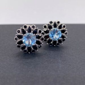 Blue Topaz and Black Spinel Earrings