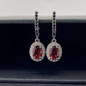 Mozambique Garnet, Black Spinel and Zirconia Earrings