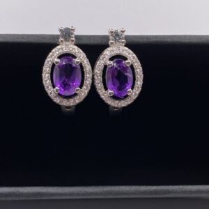 Natural Amethyst and Zirconia Earrings