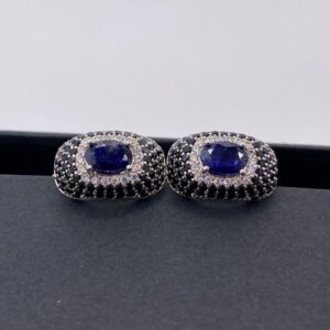 Blue Sapphire, Black Spinel and Zirconia Earrings