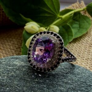 Amethyst, Black Spinel and Zirconia Ring