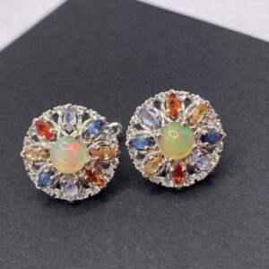 Natural Opal, Sapphire and Topaz Earrings