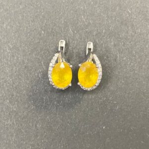 Natural Yellow Sapphire and Cubic Zirconia Earrings