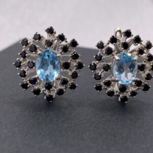 Natural Blue and Black Topaz Earrings
